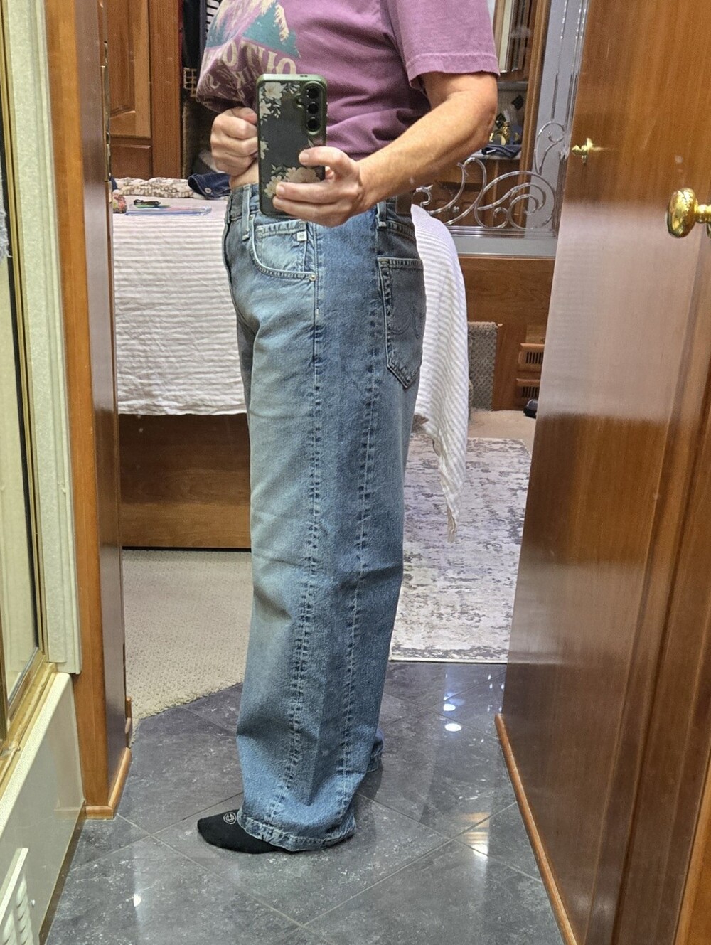 AG Adriano Goldschmied "Hattie" High Rise Barrel Jeans, Med. Blue Wash.
